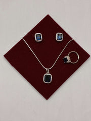 CZ Rectangle Sapphire Blue Pendant Set