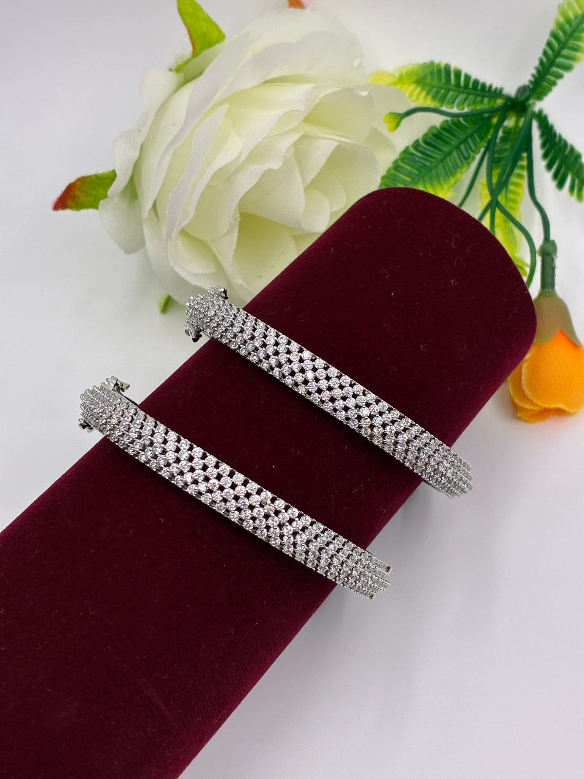 CZ Silver Tone Openable Classic Bangle