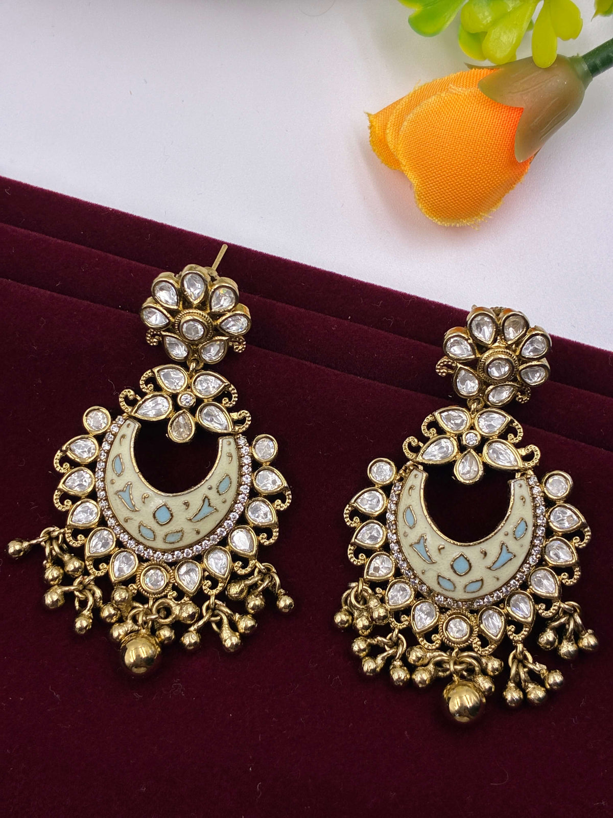 Kundan Meenakari Chandbali Earring