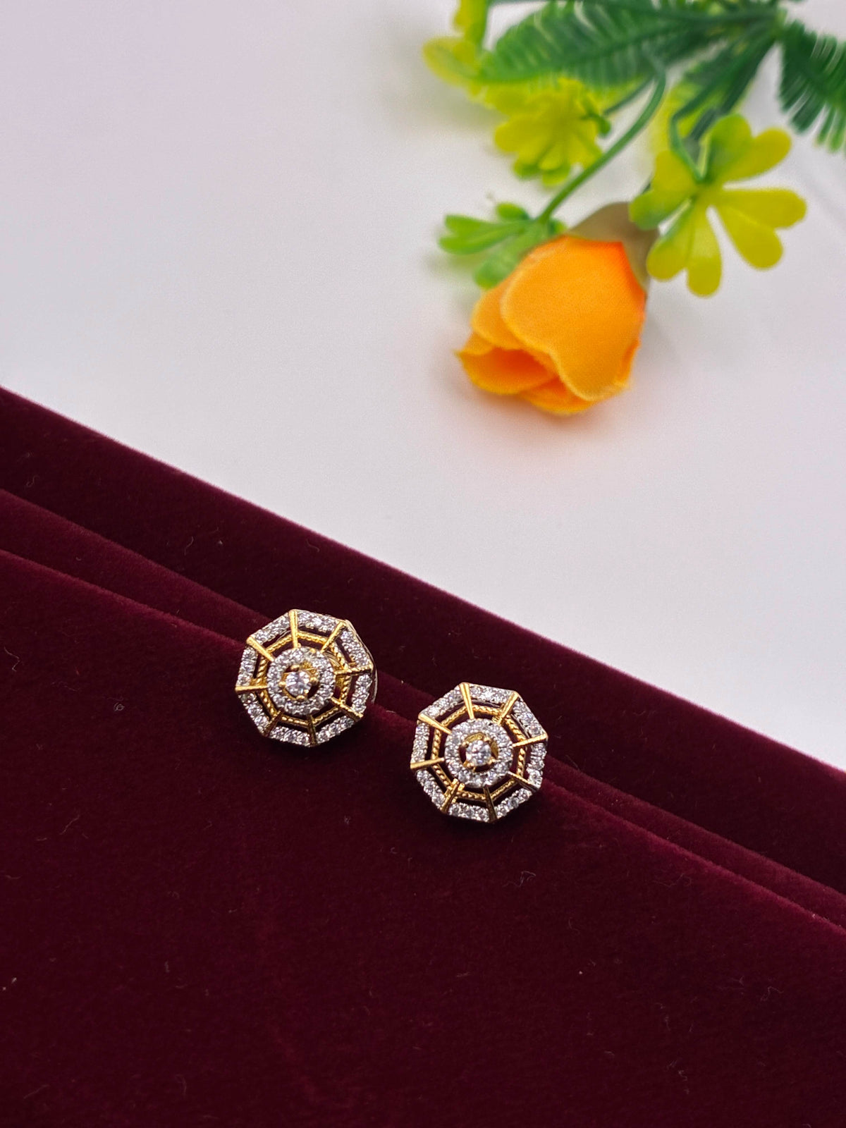 CZ Two tone angular Stud Earring