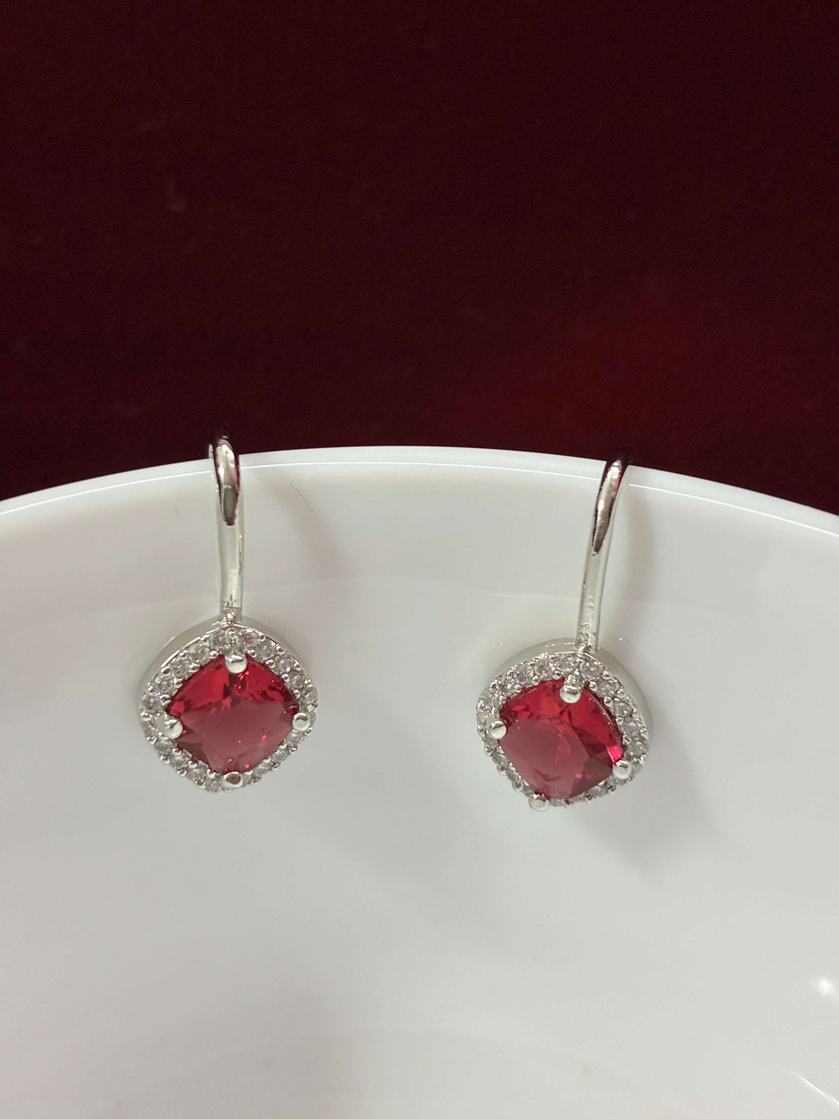 CZ Ruby Droplet Slip on Earring