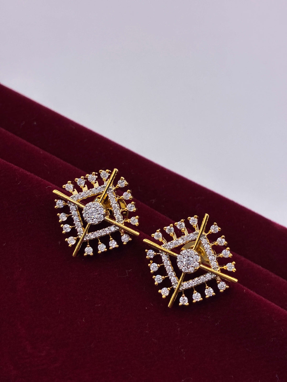 CZ Square Two tone Designer Stud Earring