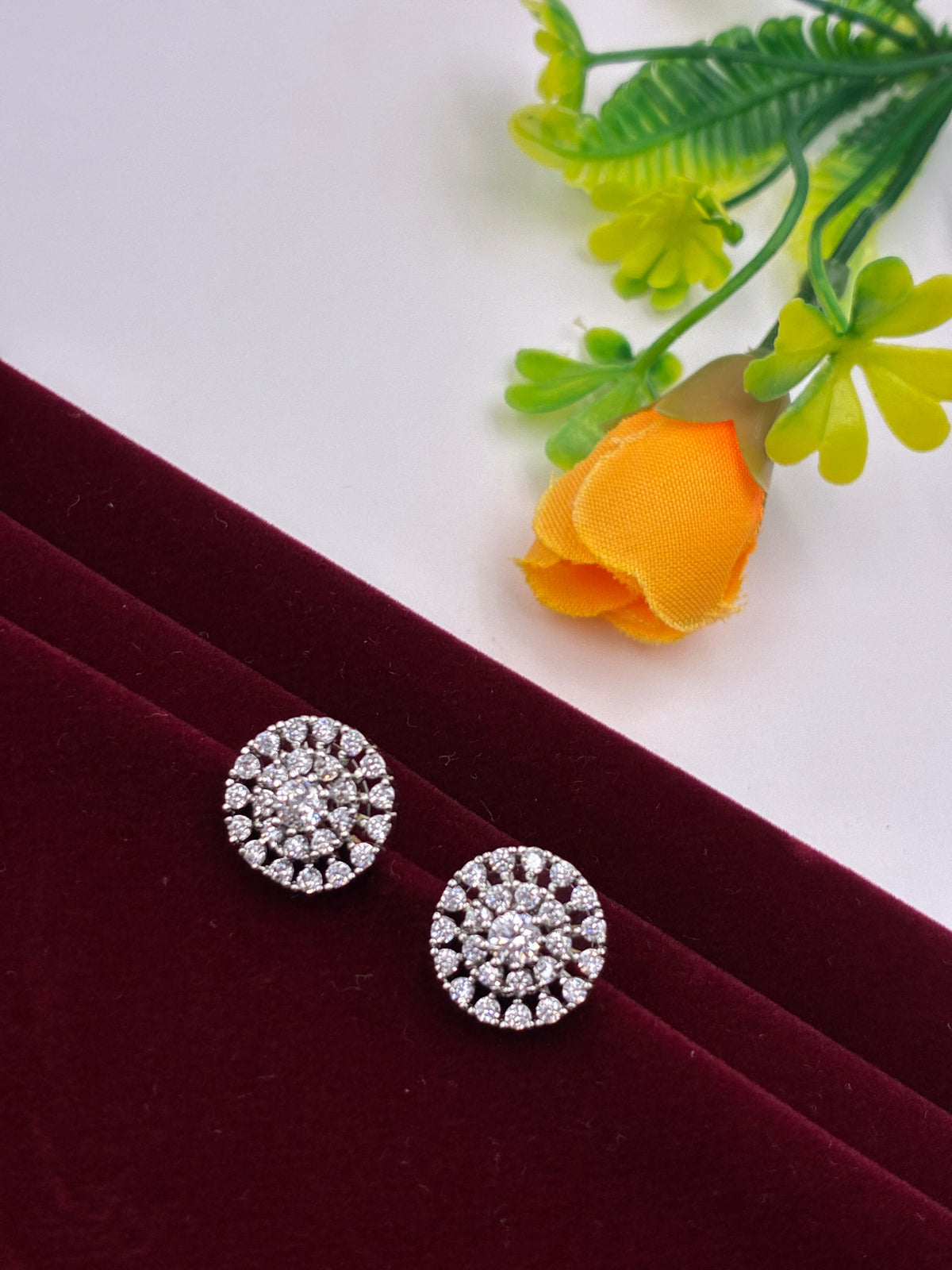CZ Silver tone Ornate Stud Earring