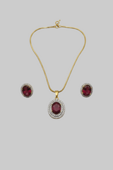 CZ Royale Ruby Oval Pendant Set