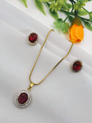 CZ Royale Ruby Oval Pendant Set