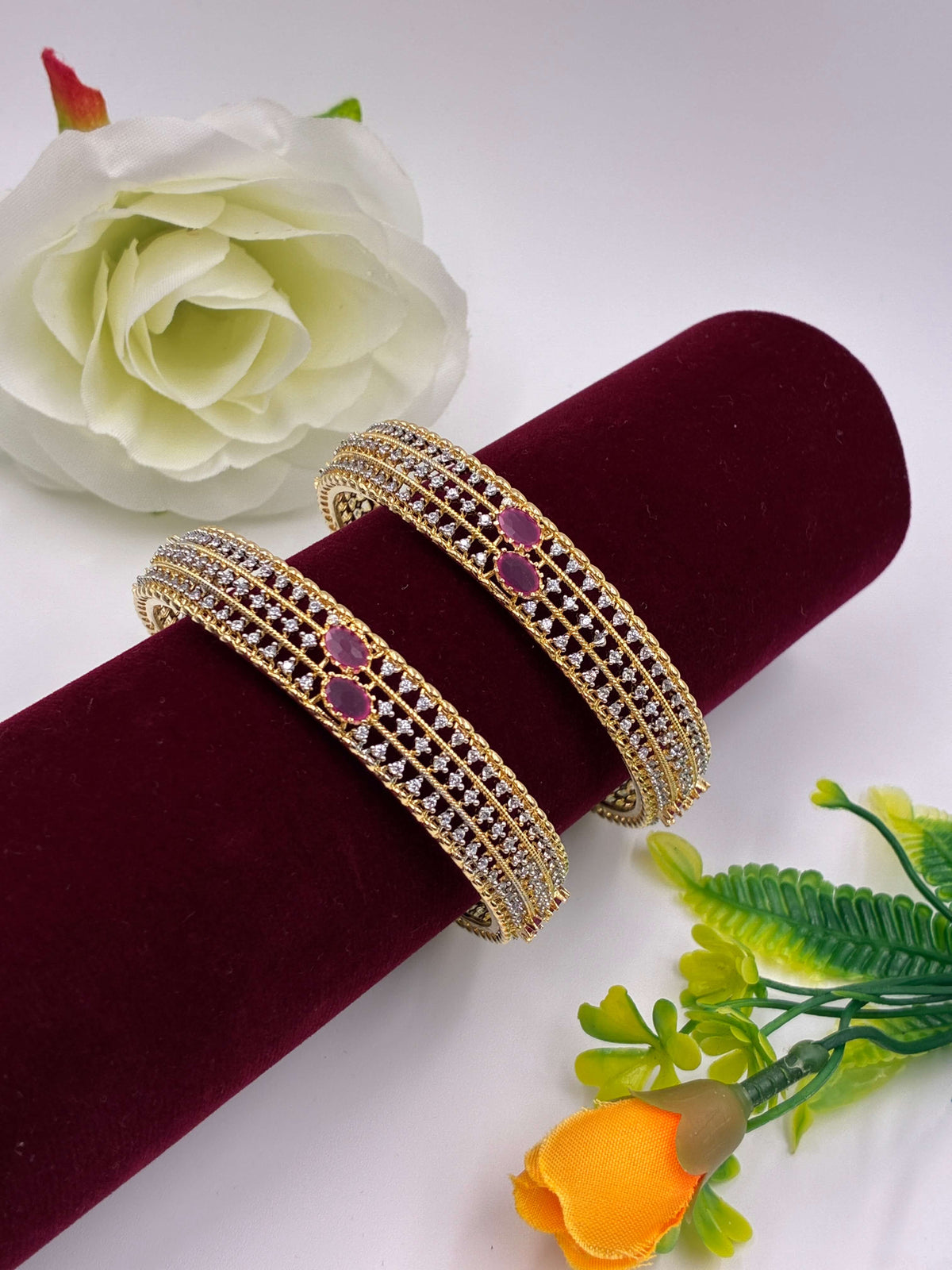 CZ Ruby Broad Designer Bangle