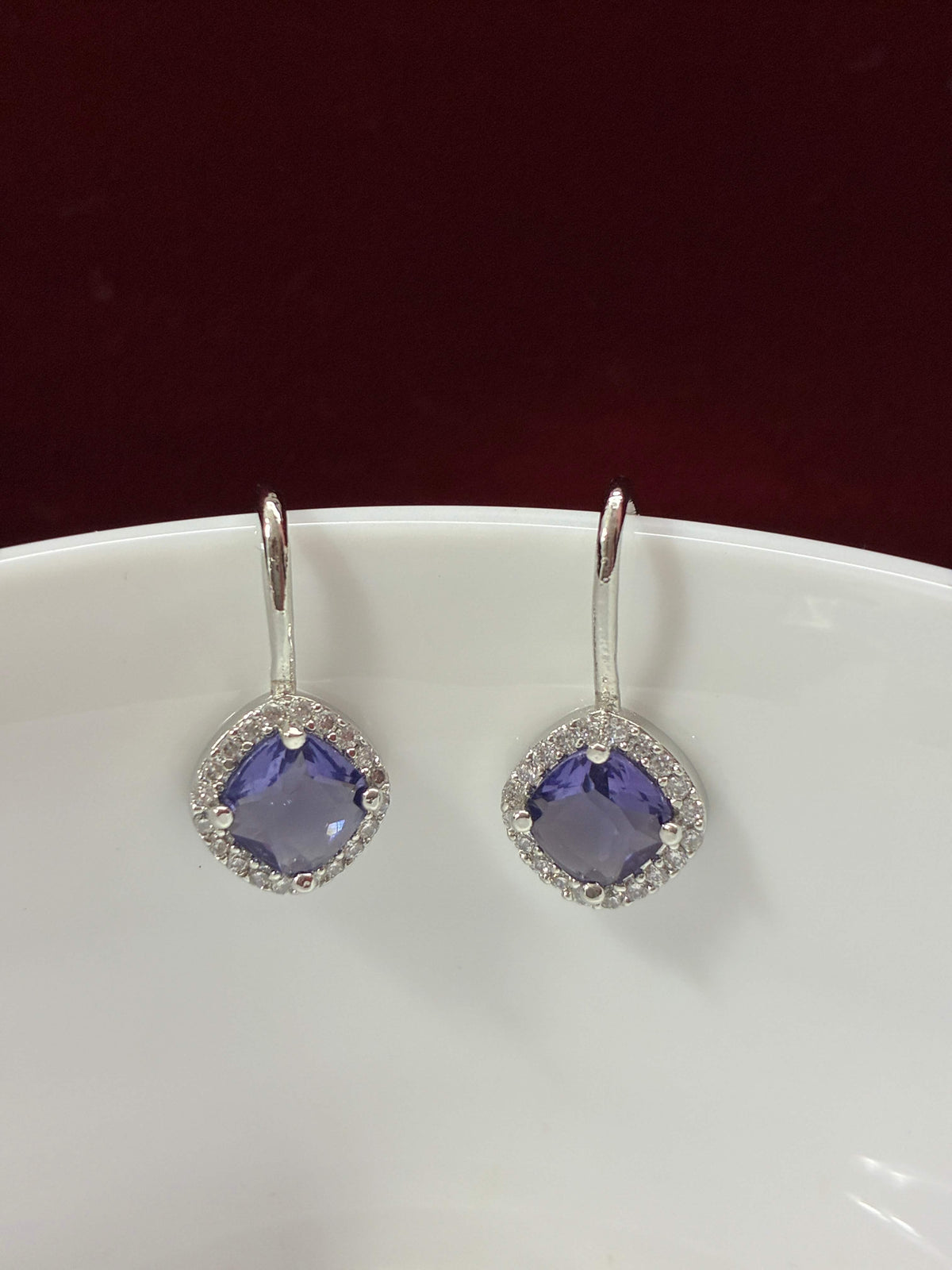 CZ Pleasing Purple Droplet Slip on Earring
