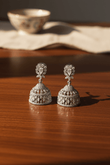 CZ Silver Tone Jhumka Earring
