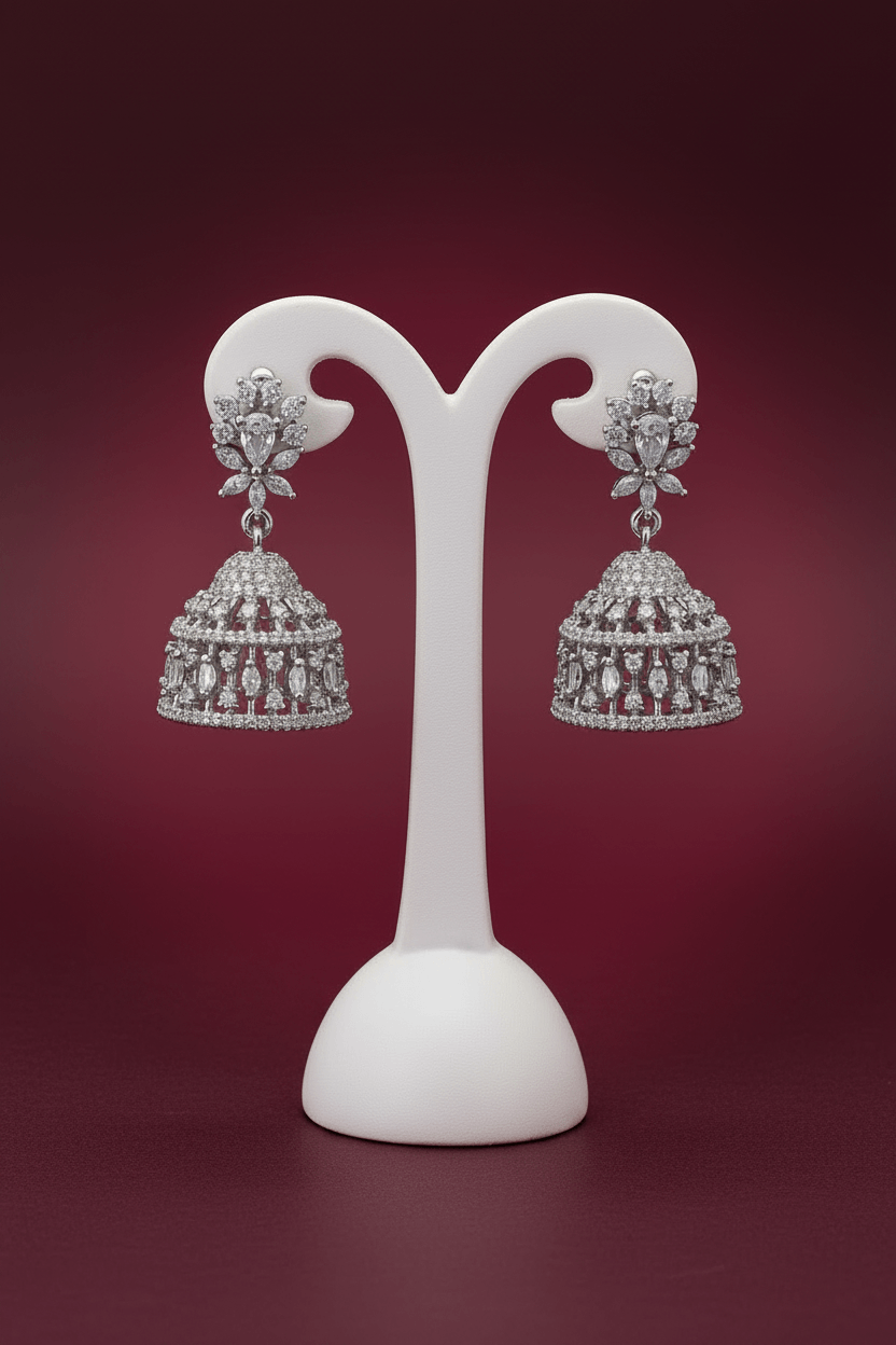 CZ Silver Tone Jhumka Earring