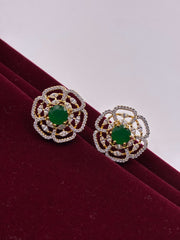 CZ Emerald Floral Stud Earring