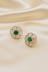 CZ Emerald Floral Stud Earring