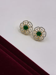 CZ Emerald Floral Stud Earring