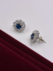 CZ Sapphire Ruby Ornate Stud Earring