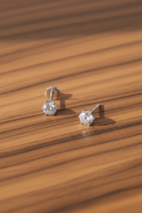 CZ Silver Tone Solitaire Stud Earring