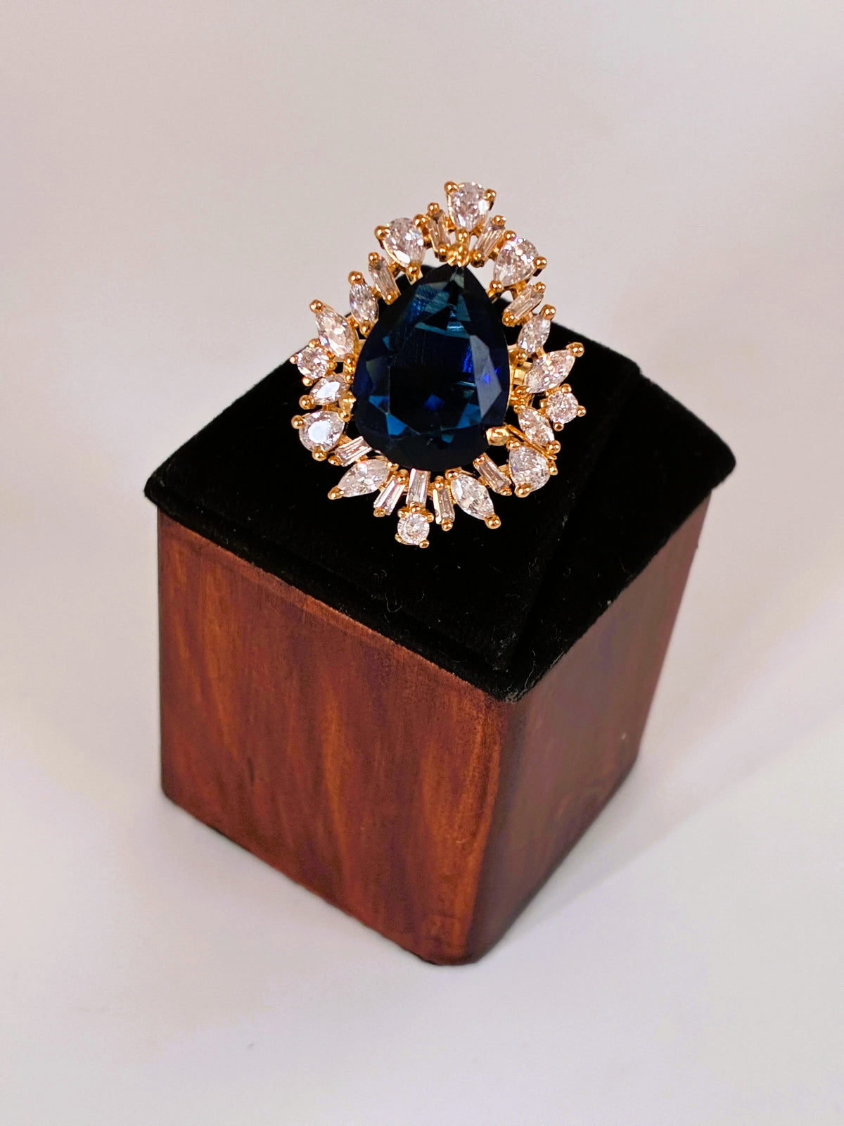 CZ blue rounded square Finger Ring
