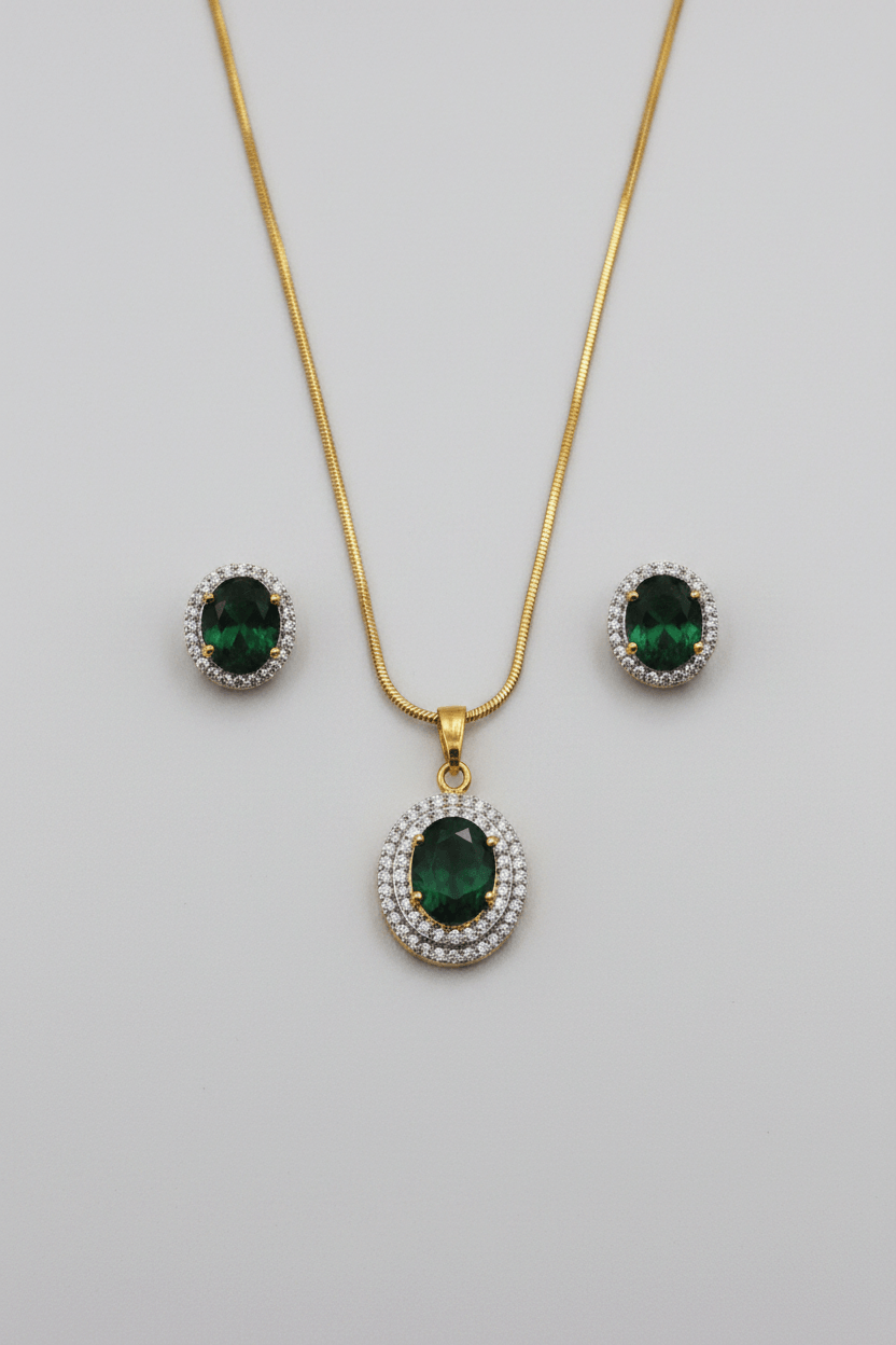 CZ Emerald Green Oval Pendant Set