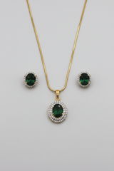 CZ Emerald Green Oval Pendant Set