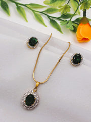 CZ Emerald Green Oval Pendant Set