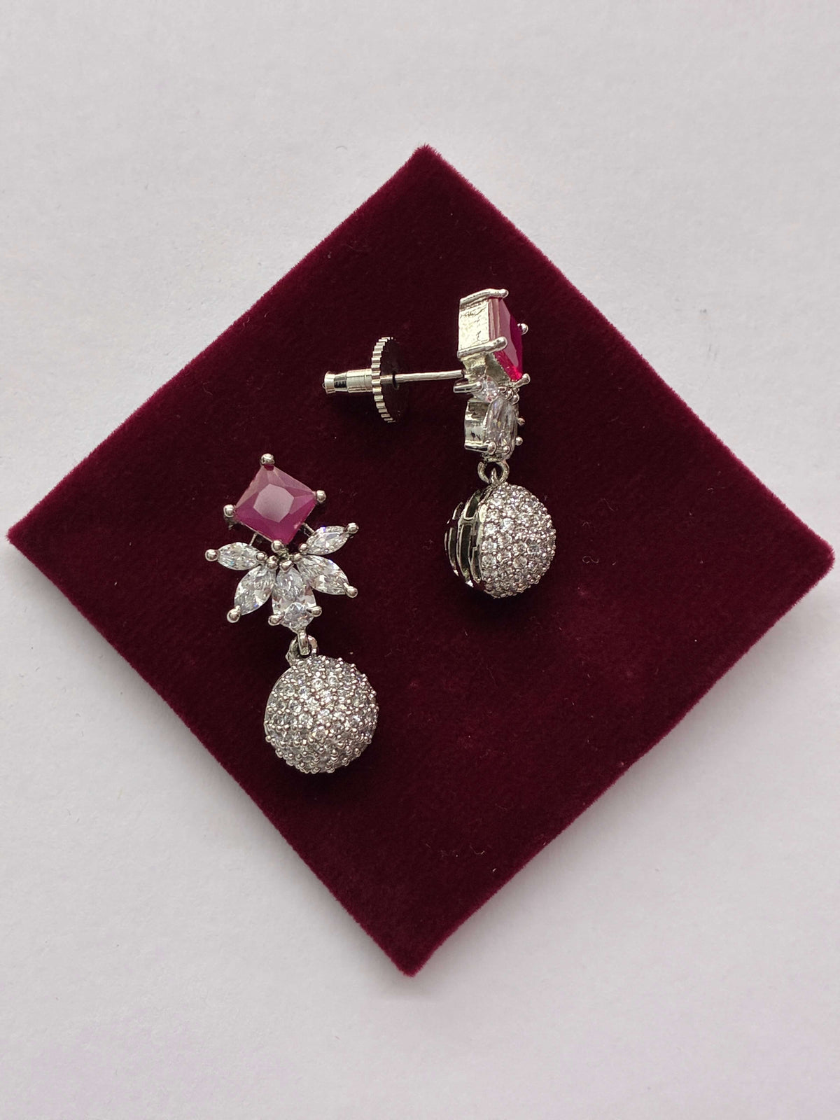 CZ Ball Drop Ruby Earring