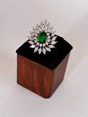 CZ Emerald green drop designer Finger Ring