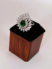 CZ Emerald green drop designer Finger Ring