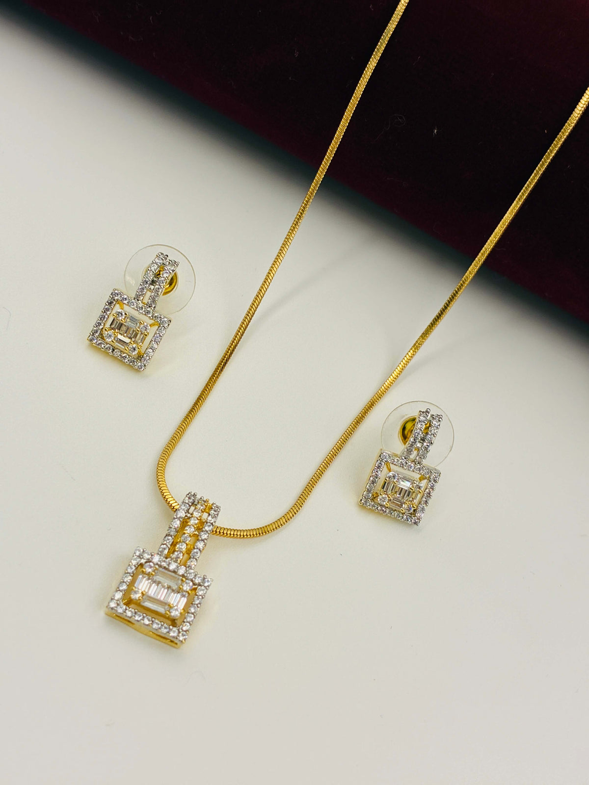 CZ Rectangle Delicate Pendant Set