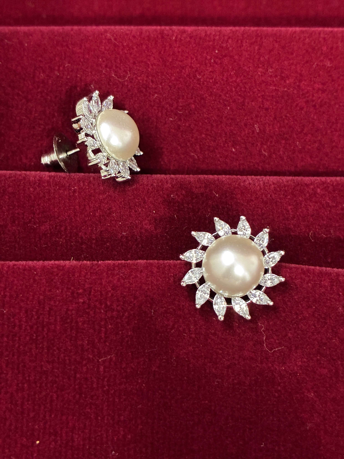 CZ Pearl round sparkling White Stud Earring
