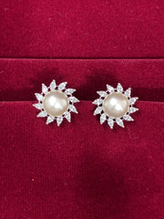 CZ Pearl round sparkling White Stud Earring