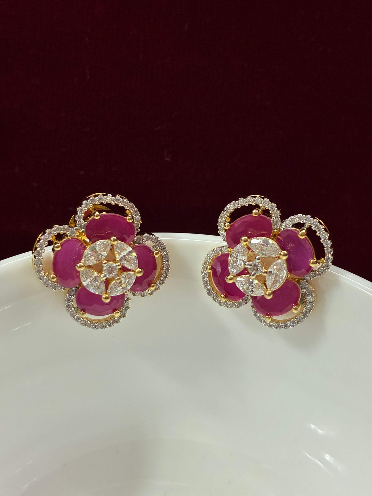 CZ Ruby gold plated designer Stud Earring