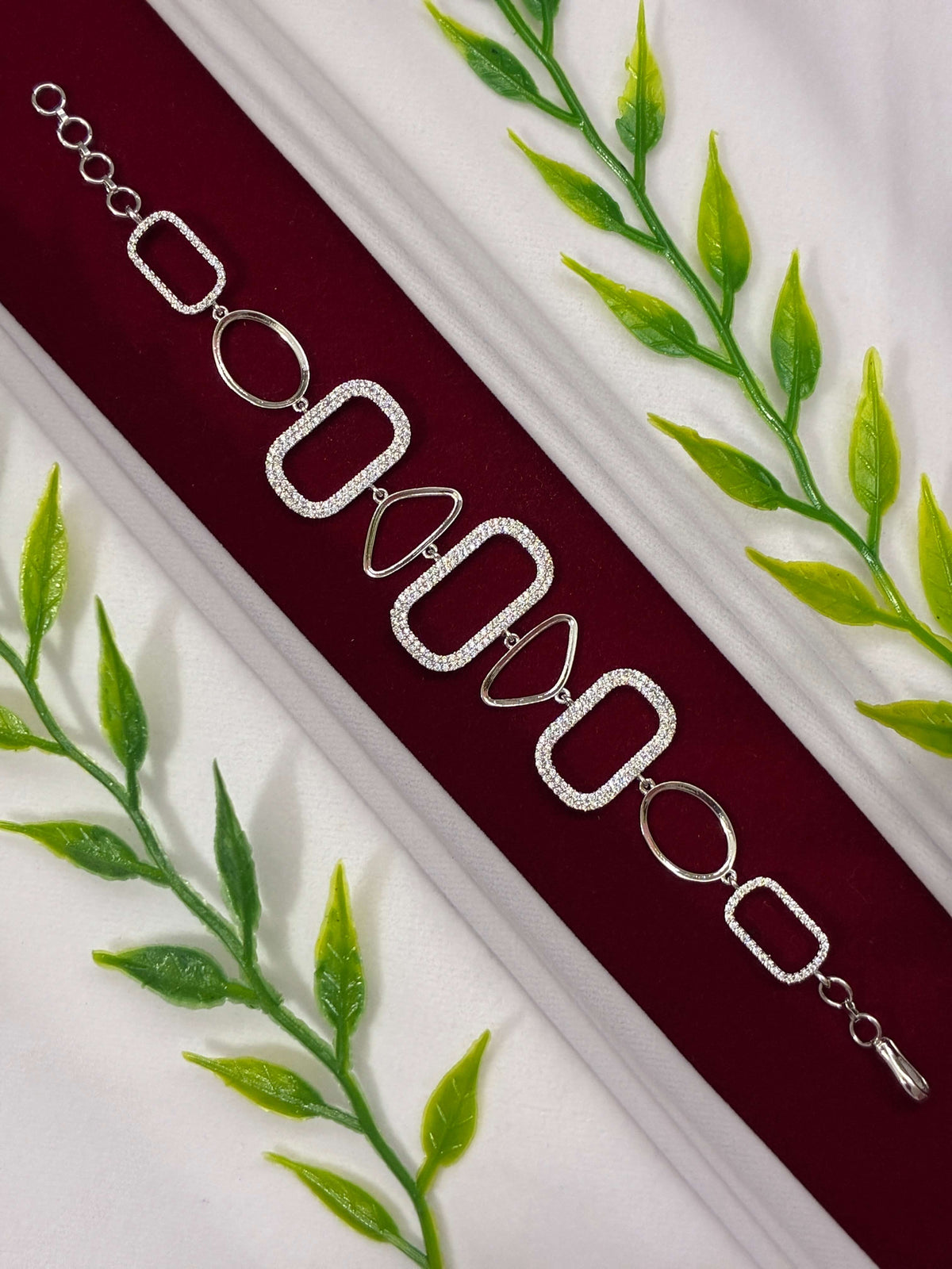 CZ Silver Finish Geometric Bracelet