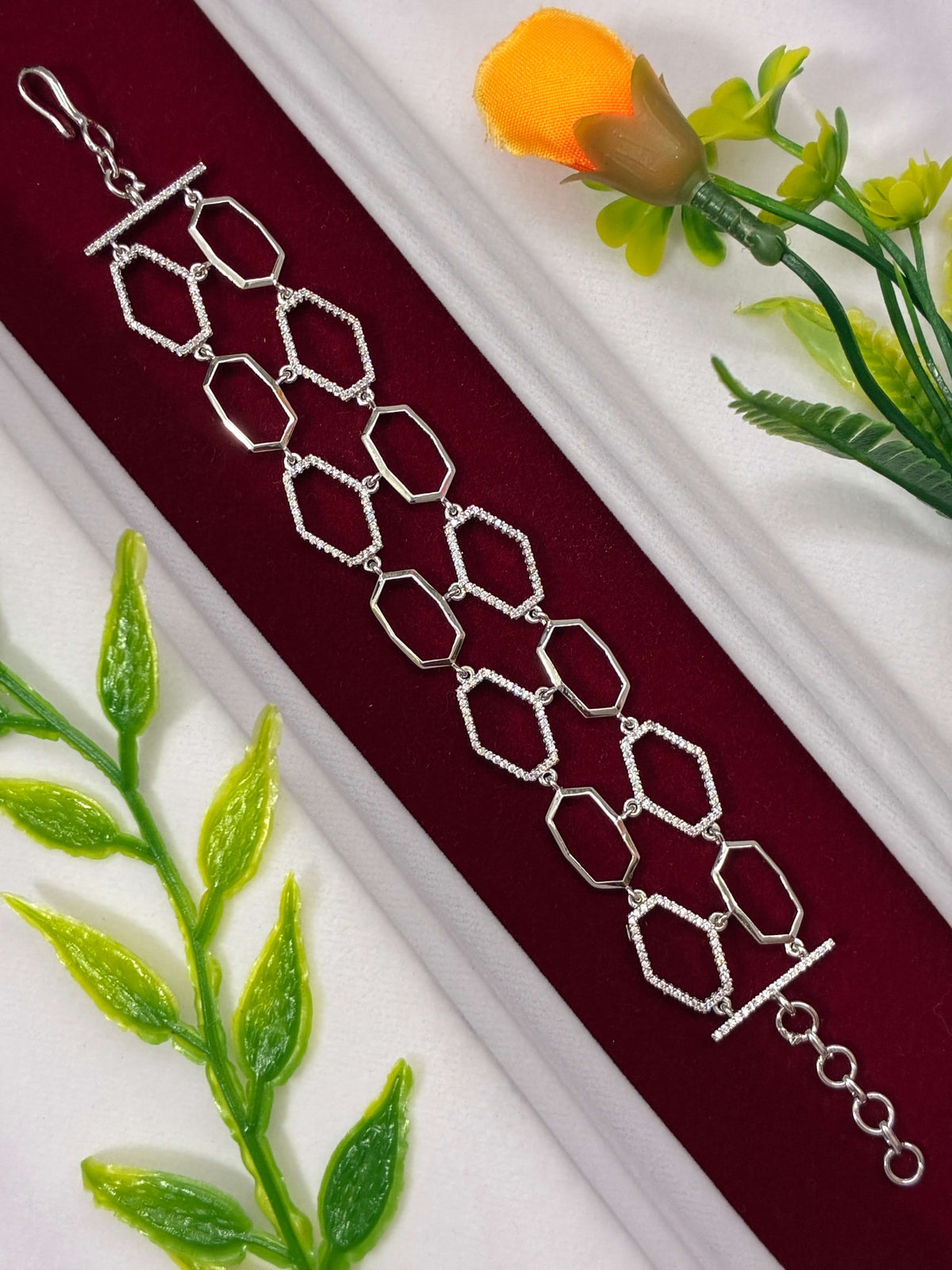 CZ Silver Finish Hexagon Shape Bracelet