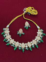 Kundan Emerald Green Pearl Drop Necklace set