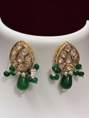 Kundan Emerald Green Pearl Drop Necklace set
