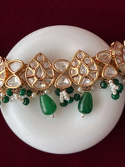 Kundan Emerald Green Pearl Drop Necklace set
