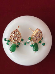 Kundan Emerald Green Pearl Drop Necklace set