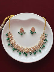 Kundan Emerald Green Pearl Drop Necklace set