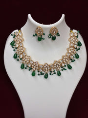Kundan Emerald Green Pearl Drop Necklace set