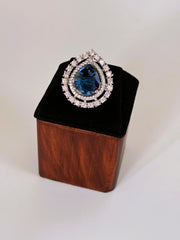 CZ Indigo drop designer Finger Ring