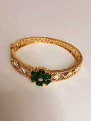 Kundan Glint Green Floral openable Kada