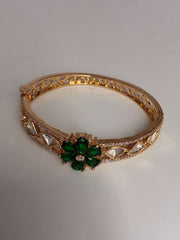 Kundan Glint Green Floral openable Kada