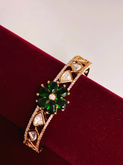 Kundan Glint Green Floral openable Kada