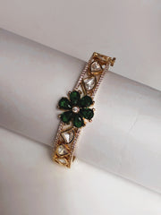 Kundan Glint Green Floral openable Kada