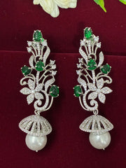 CZ Elegant Emerald Green Pearl Drop Dangler