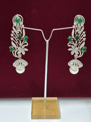 CZ Elegant Emerald Green Pearl Drop Dangler