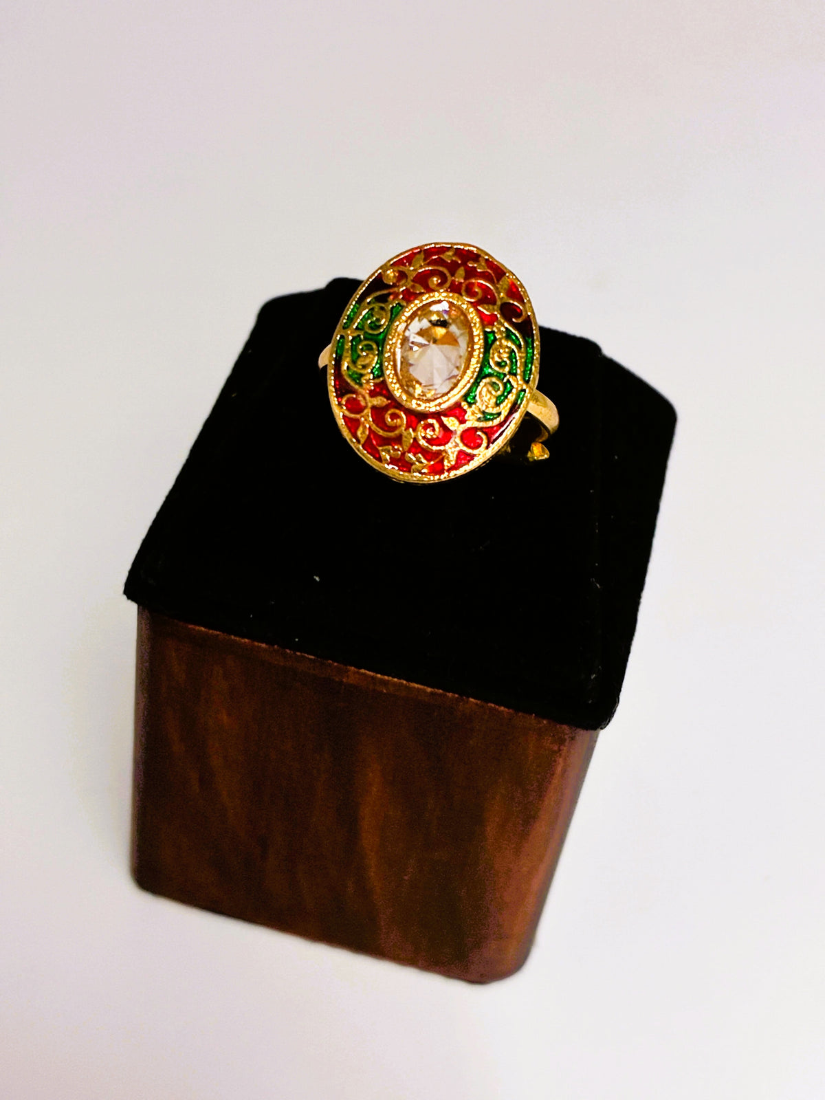 Antique Ruby-green meenakari Finger Ring