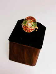 Antique Ruby-green meenakari Finger Ring
