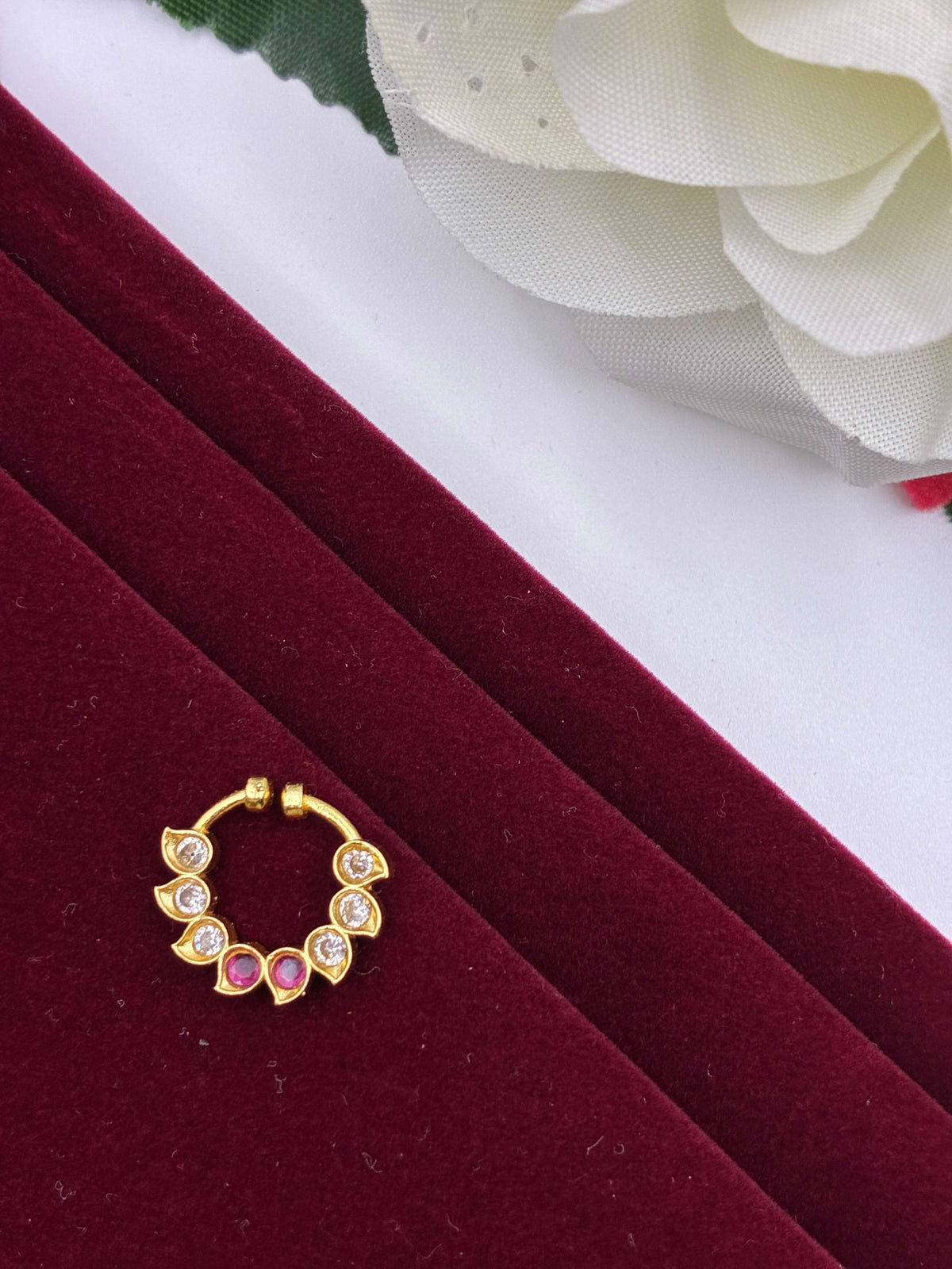 CZ Ruby-white circular Nose Ring