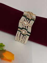 Kundan Emerald Green Beads Elegant Bracelet