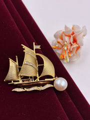 Golden ship Brooch