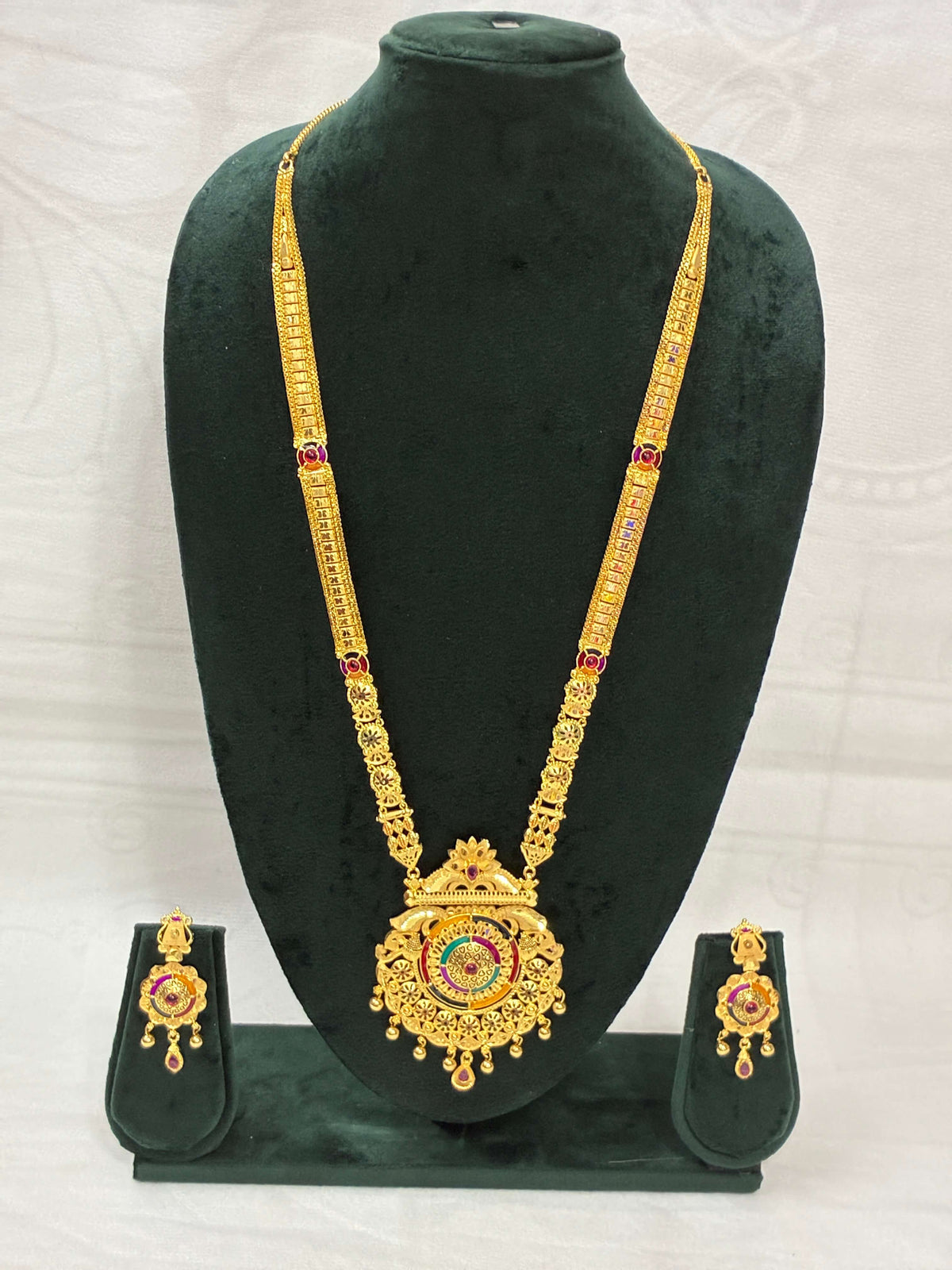 Long Meenakari Necklace Set with Gold Plating